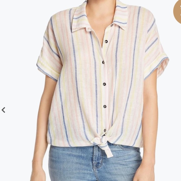 Splendid Tops - Splendid Linen Striped Button Down- Short Sleeve S